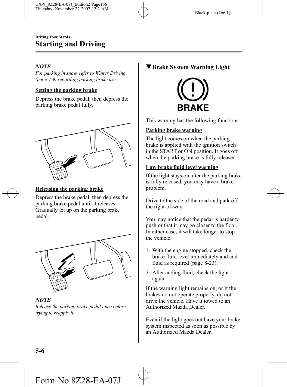 Starting and driving | Mazda 2008 CX-9 User Manual | Page 166 / 506