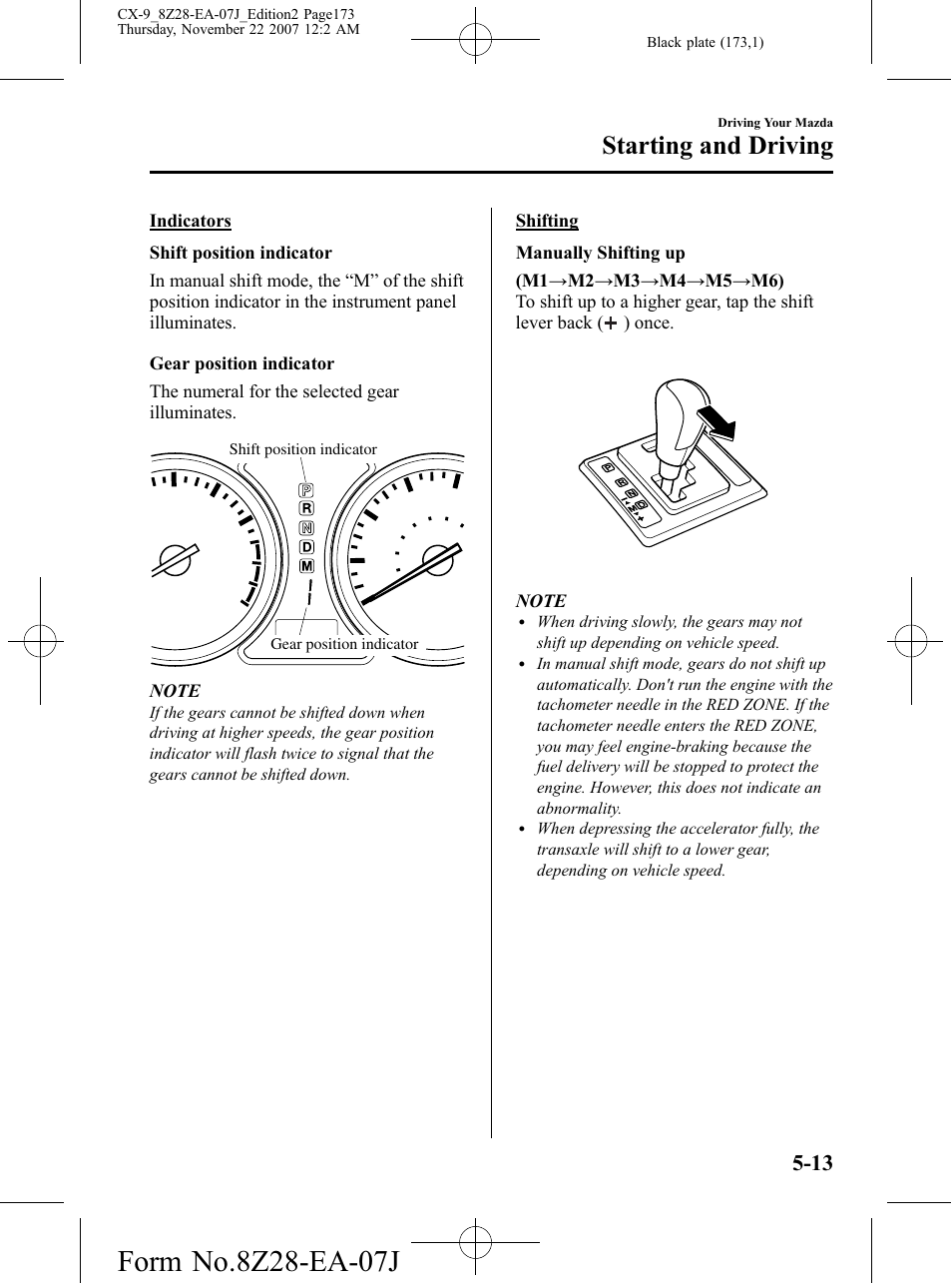 Starting and driving | Mazda 2008 CX-9 User Manual | Page 173 / 506