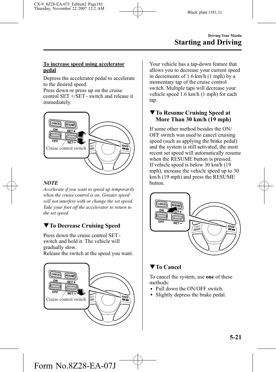 Starting and driving | Mazda 2008 CX-9 User Manual | Page 181 / 506