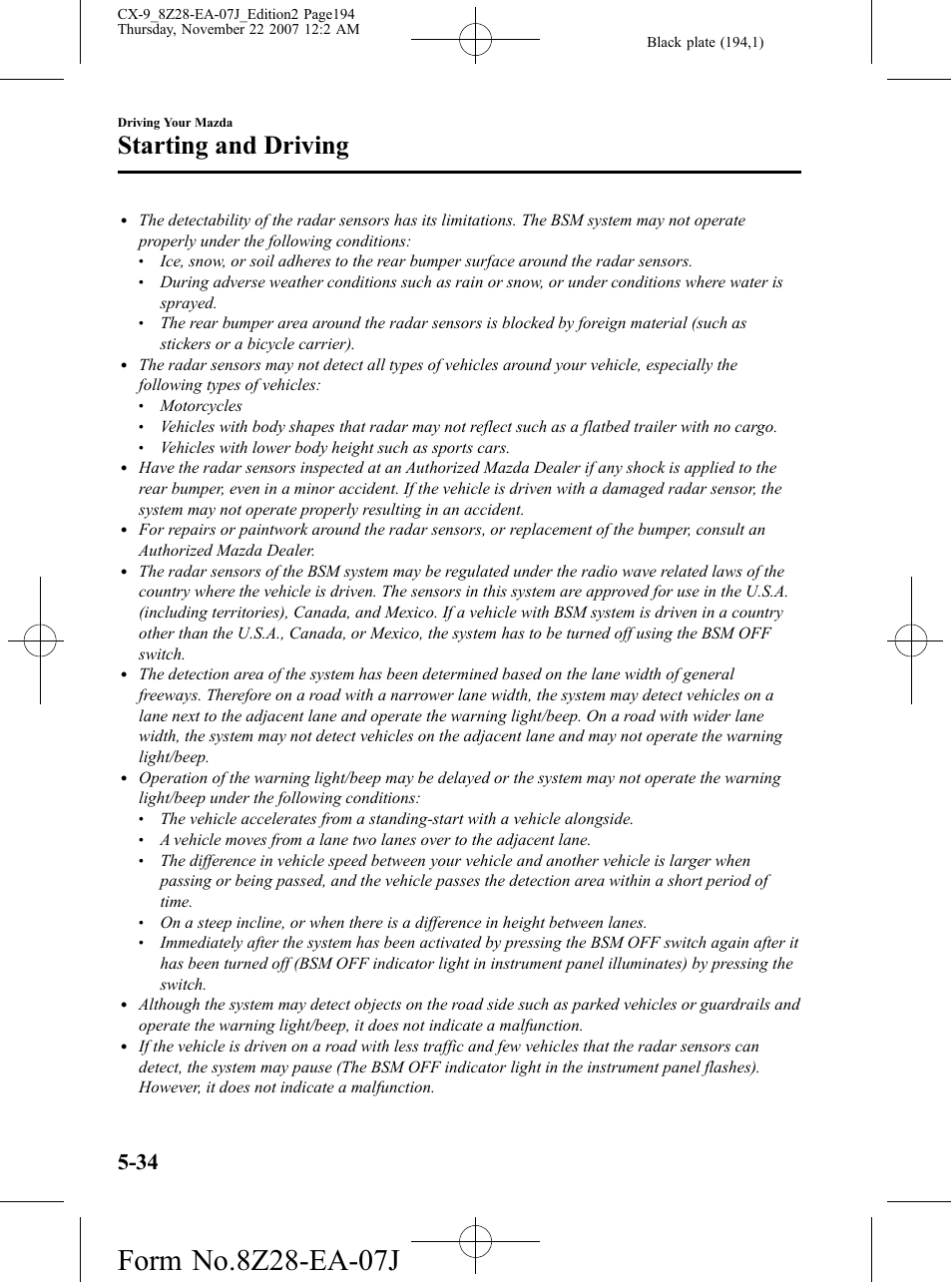 Starting and driving | Mazda 2008 CX-9 User Manual | Page 194 / 506