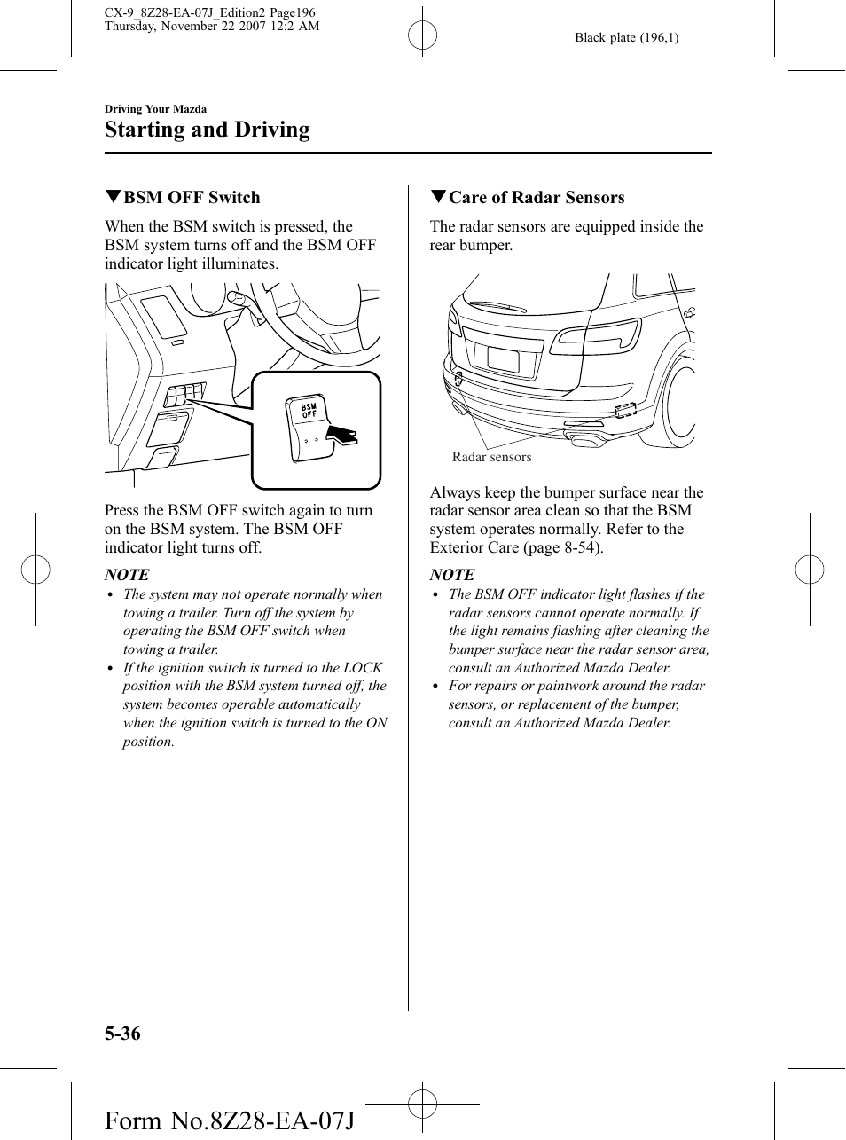 Starting and driving | Mazda 2008 CX-9 User Manual | Page 196 / 506