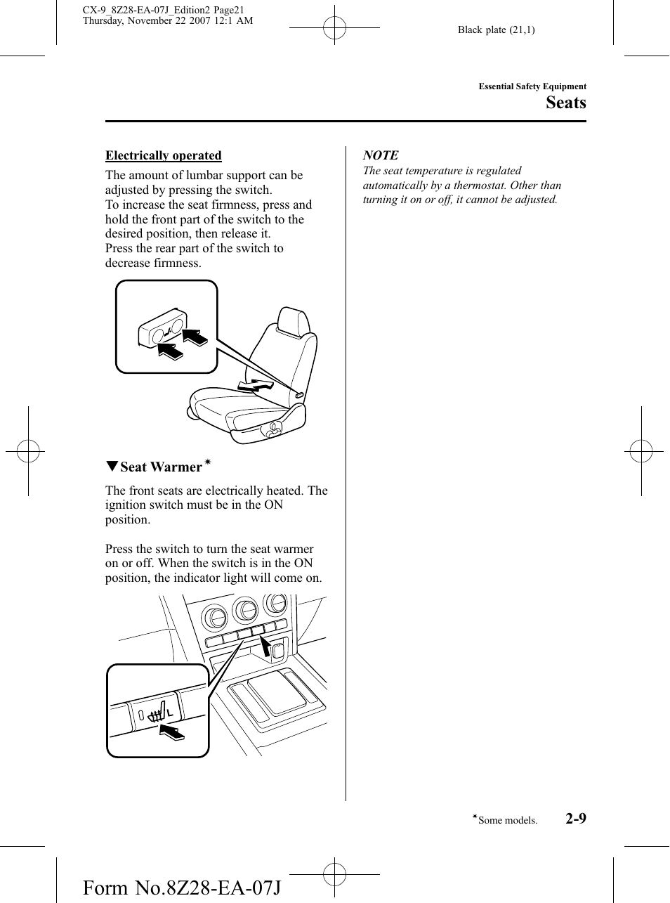 Seats | Mazda 2008 CX-9 User Manual | Page 21 / 506