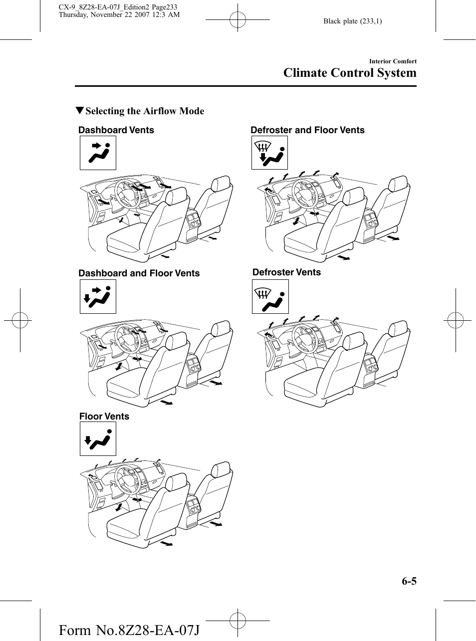 Climate control system | Mazda 2008 CX-9 User Manual | Page 233 / 506