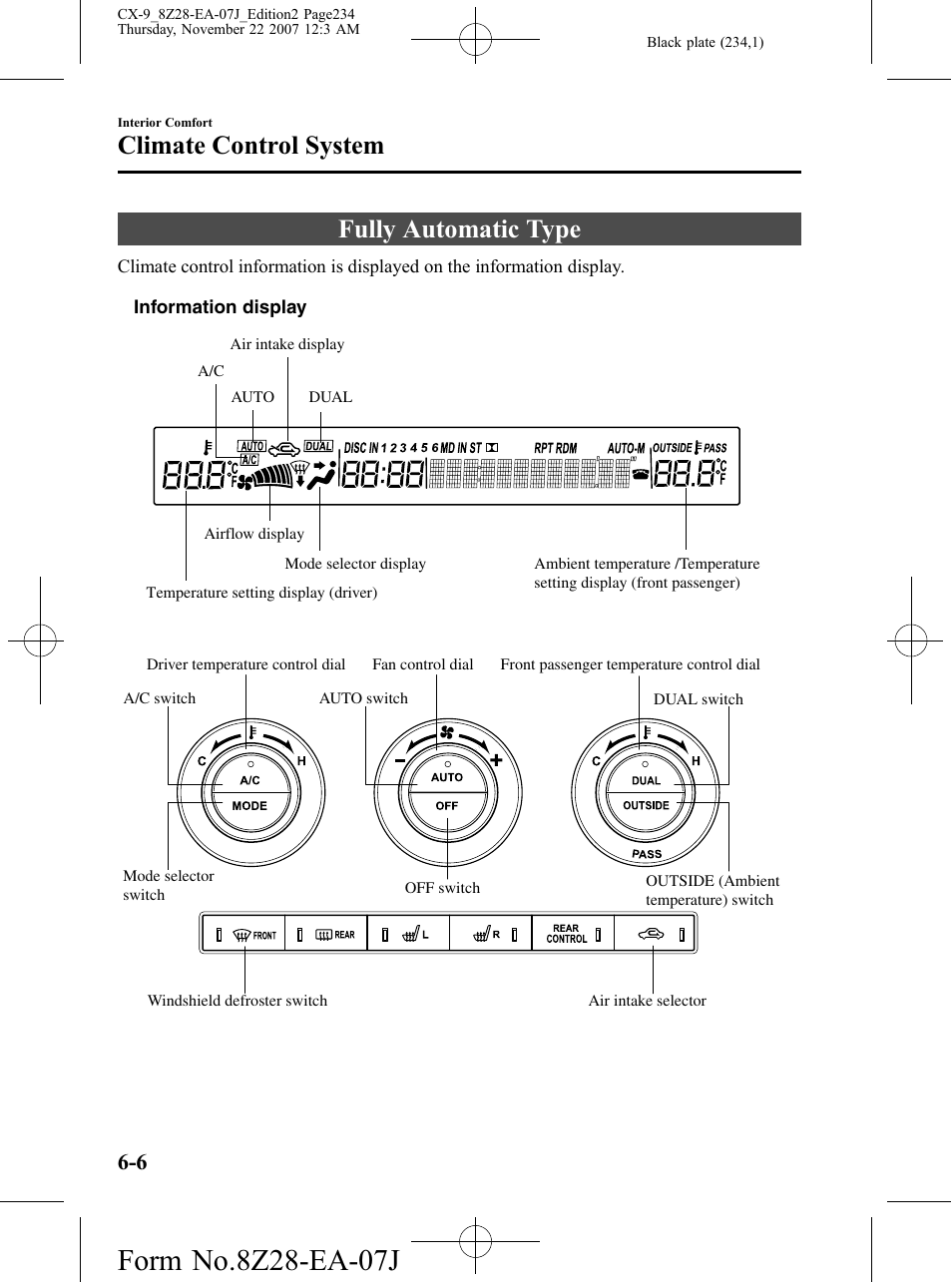 Fully automatic type, Fully automatic type -6, Climate control system | Mazda 2008 CX-9 User Manual | Page 234 / 506