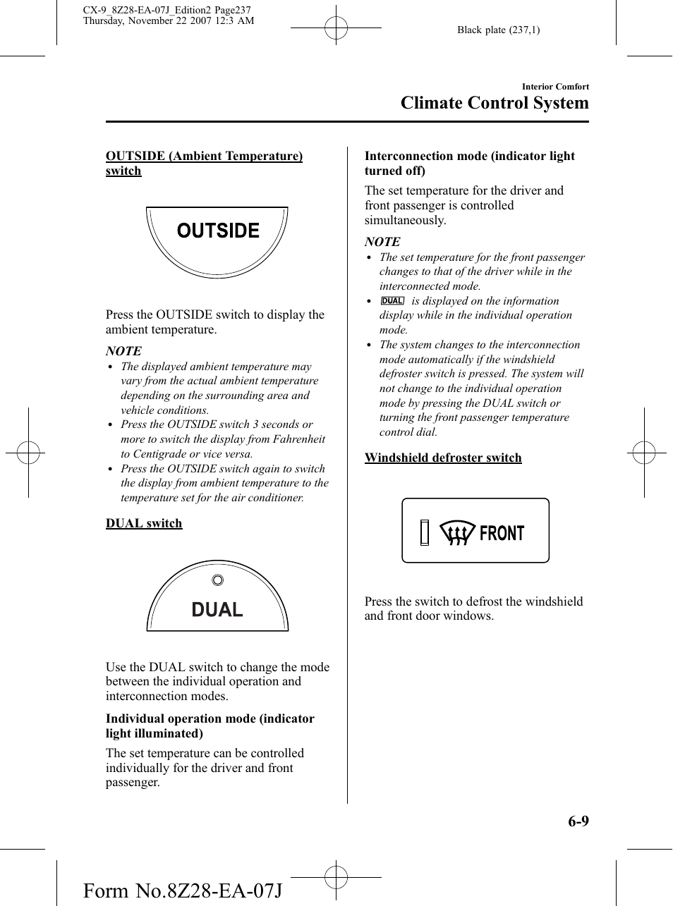 Climate control system | Mazda 2008 CX-9 User Manual | Page 237 / 506