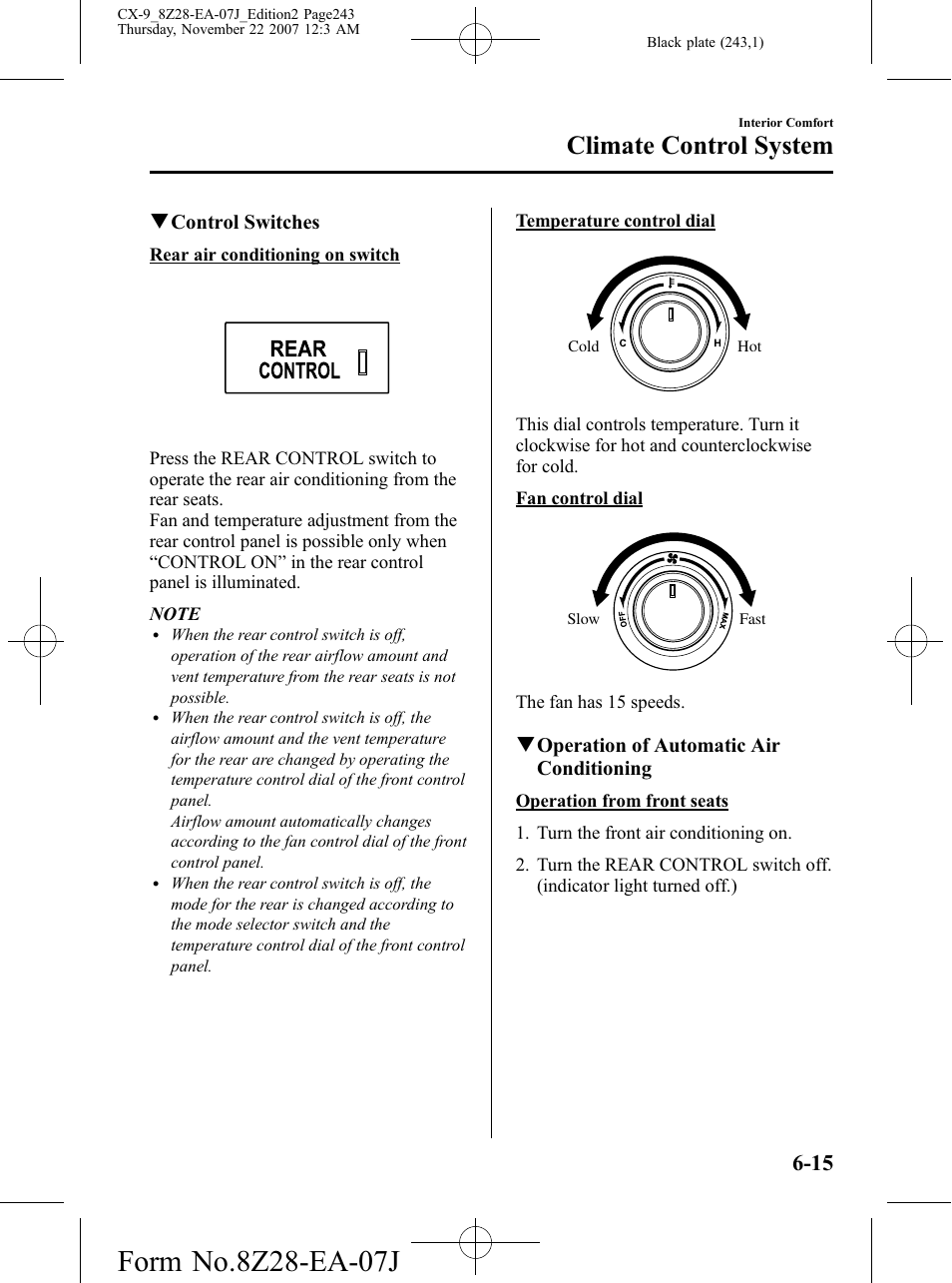 Climate control system | Mazda 2008 CX-9 User Manual | Page 243 / 506