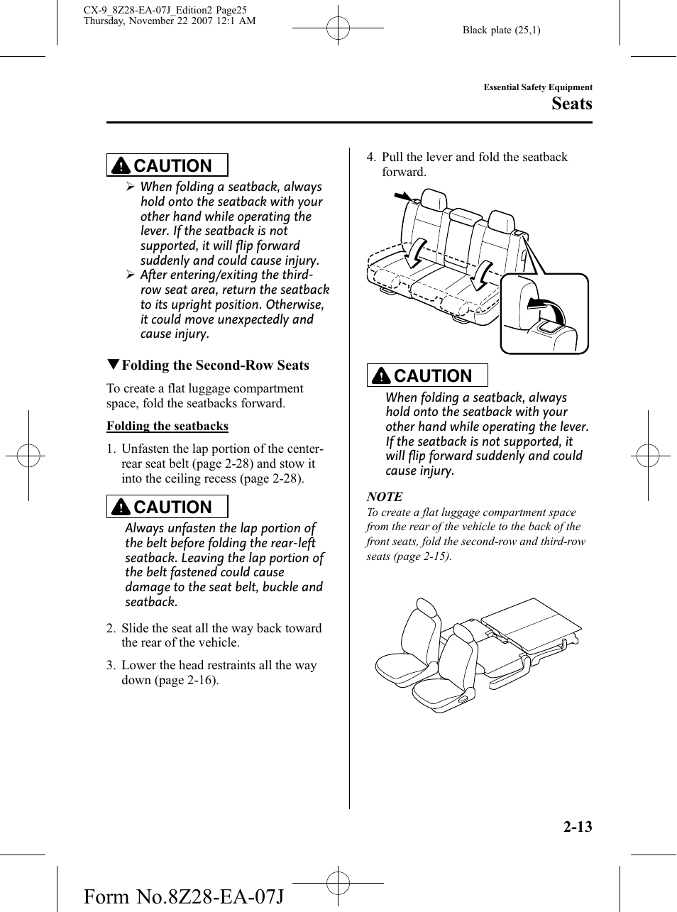 Seats, Caution | Mazda 2008 CX-9 User Manual | Page 25 / 506