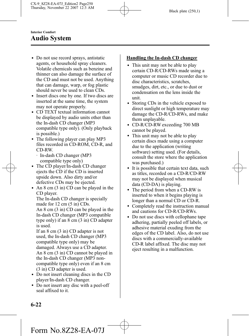 Audio system | Mazda 2008 CX-9 User Manual | Page 250 / 506