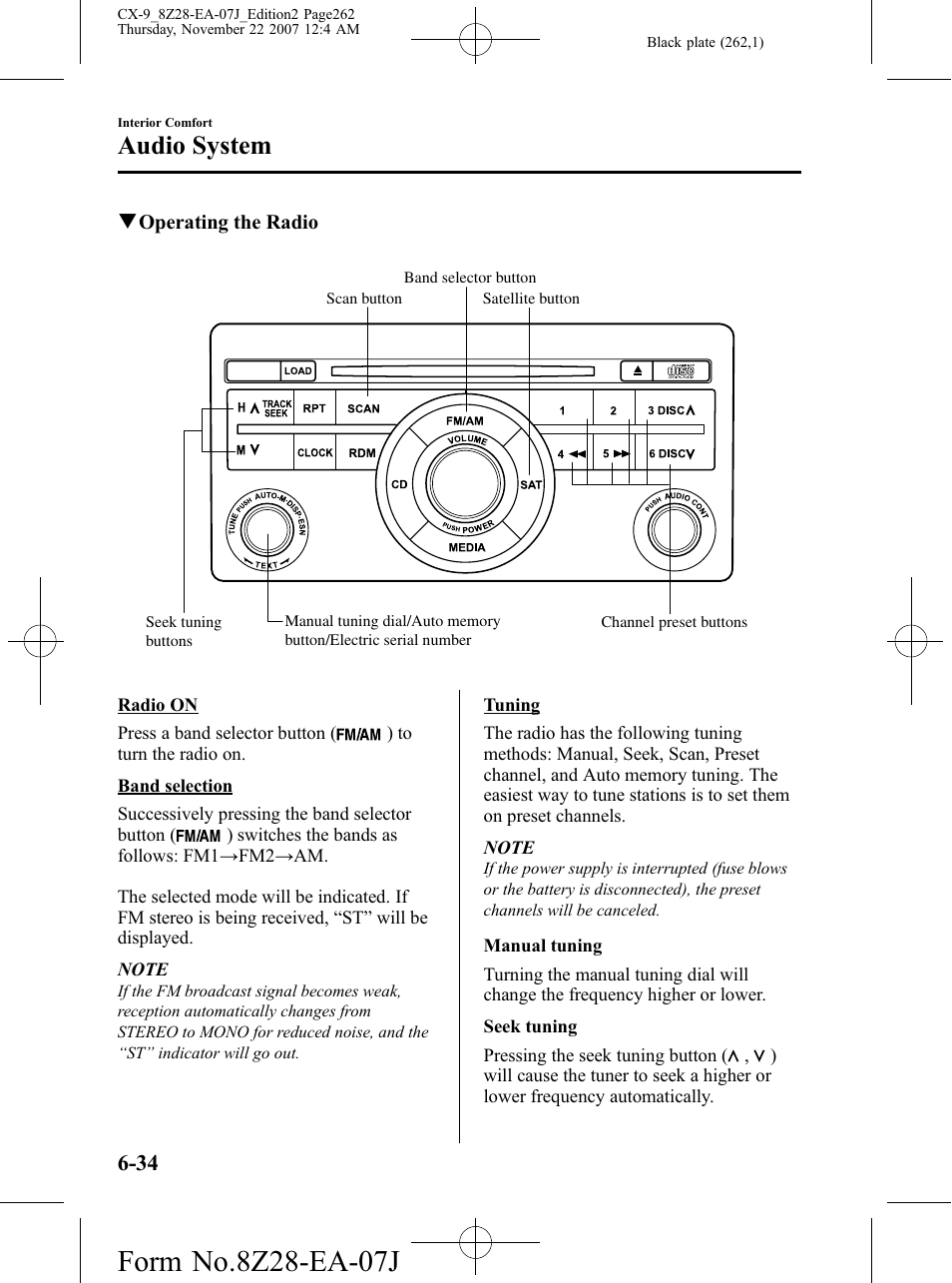 Audio system | Mazda 2008 CX-9 User Manual | Page 262 / 506
