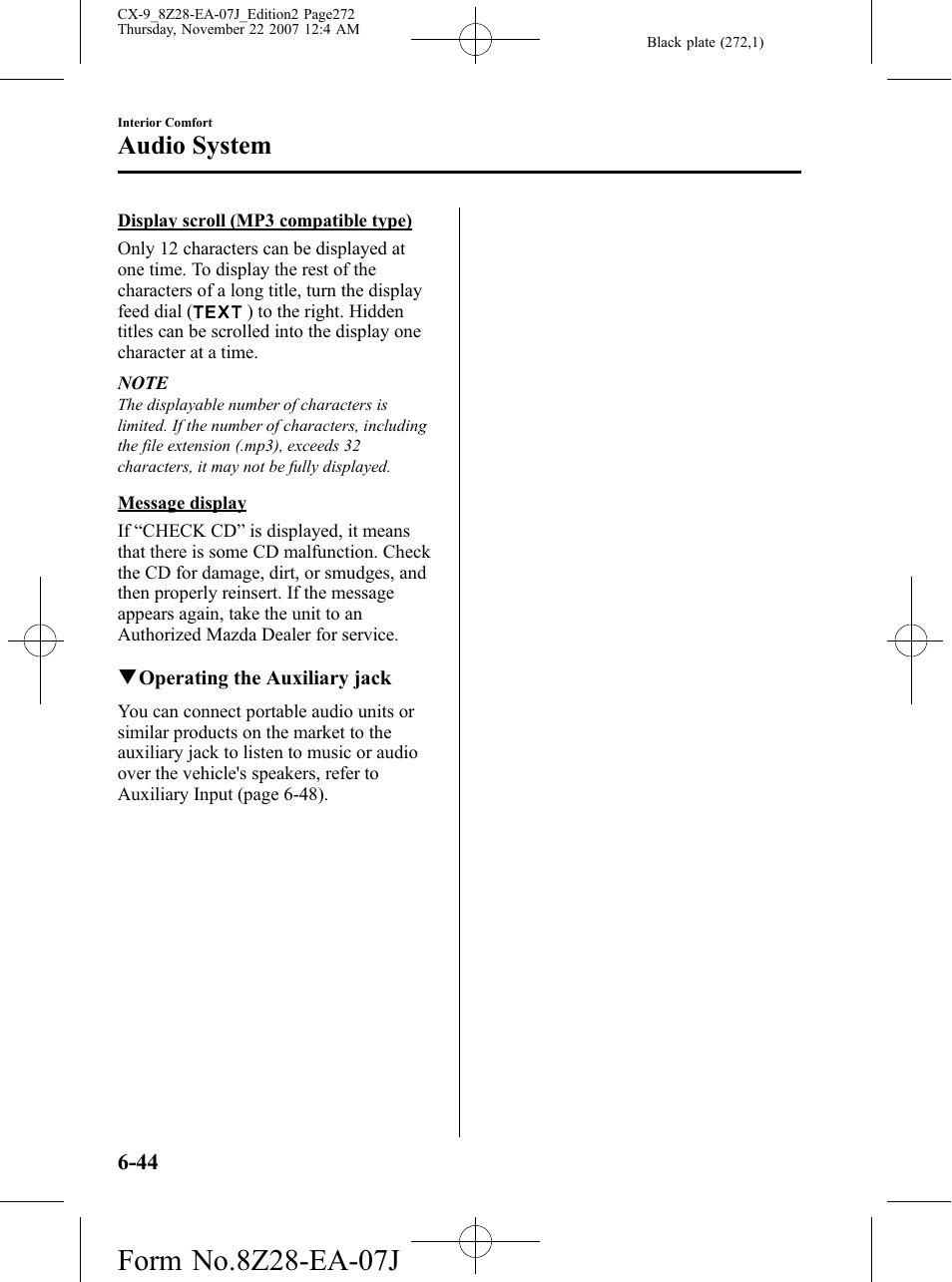 Audio system | Mazda 2008 CX-9 User Manual | Page 272 / 506