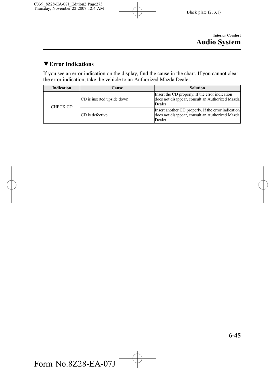 Audio system | Mazda 2008 CX-9 User Manual | Page 273 / 506