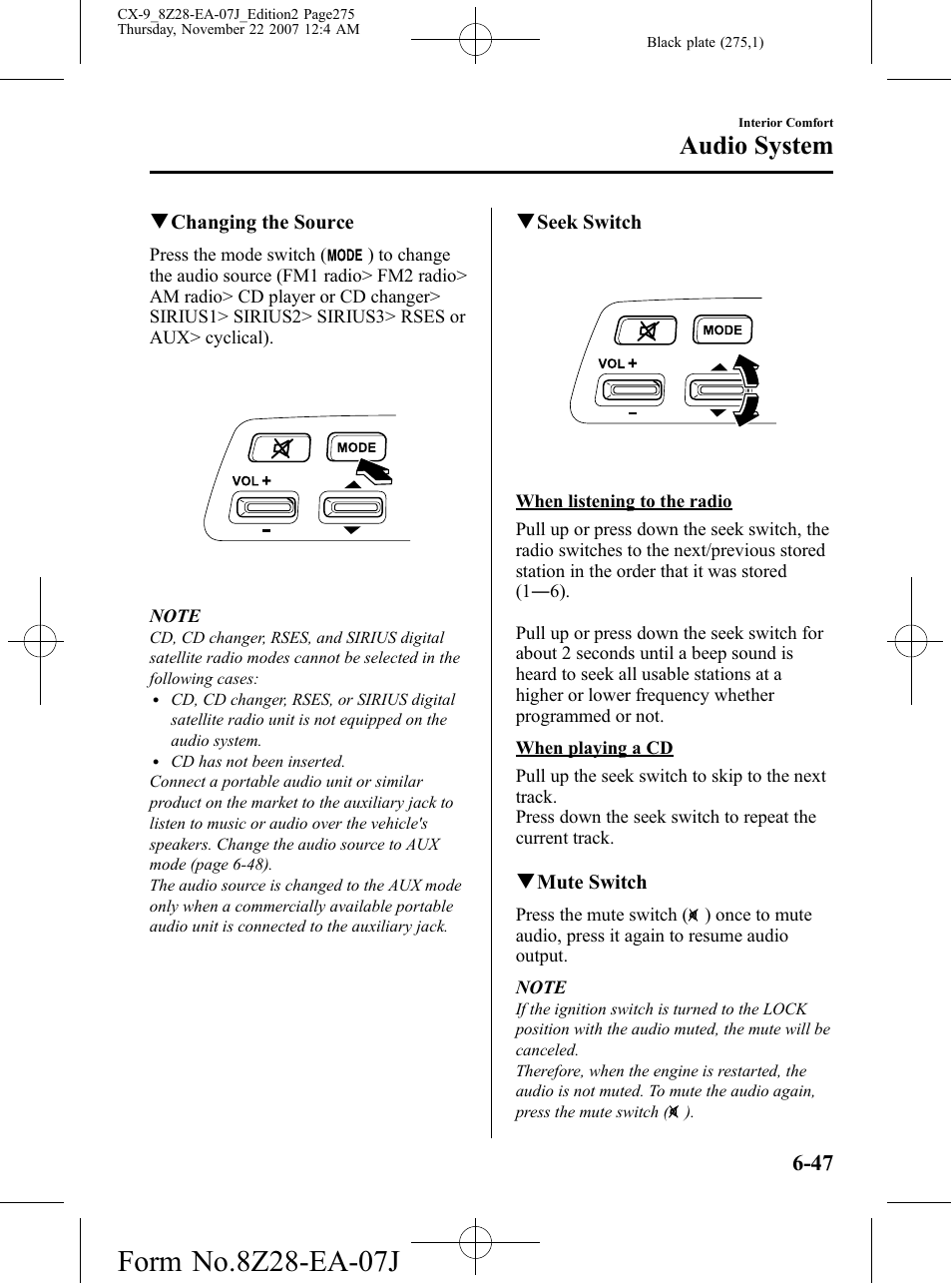 Audio system | Mazda 2008 CX-9 User Manual | Page 275 / 506