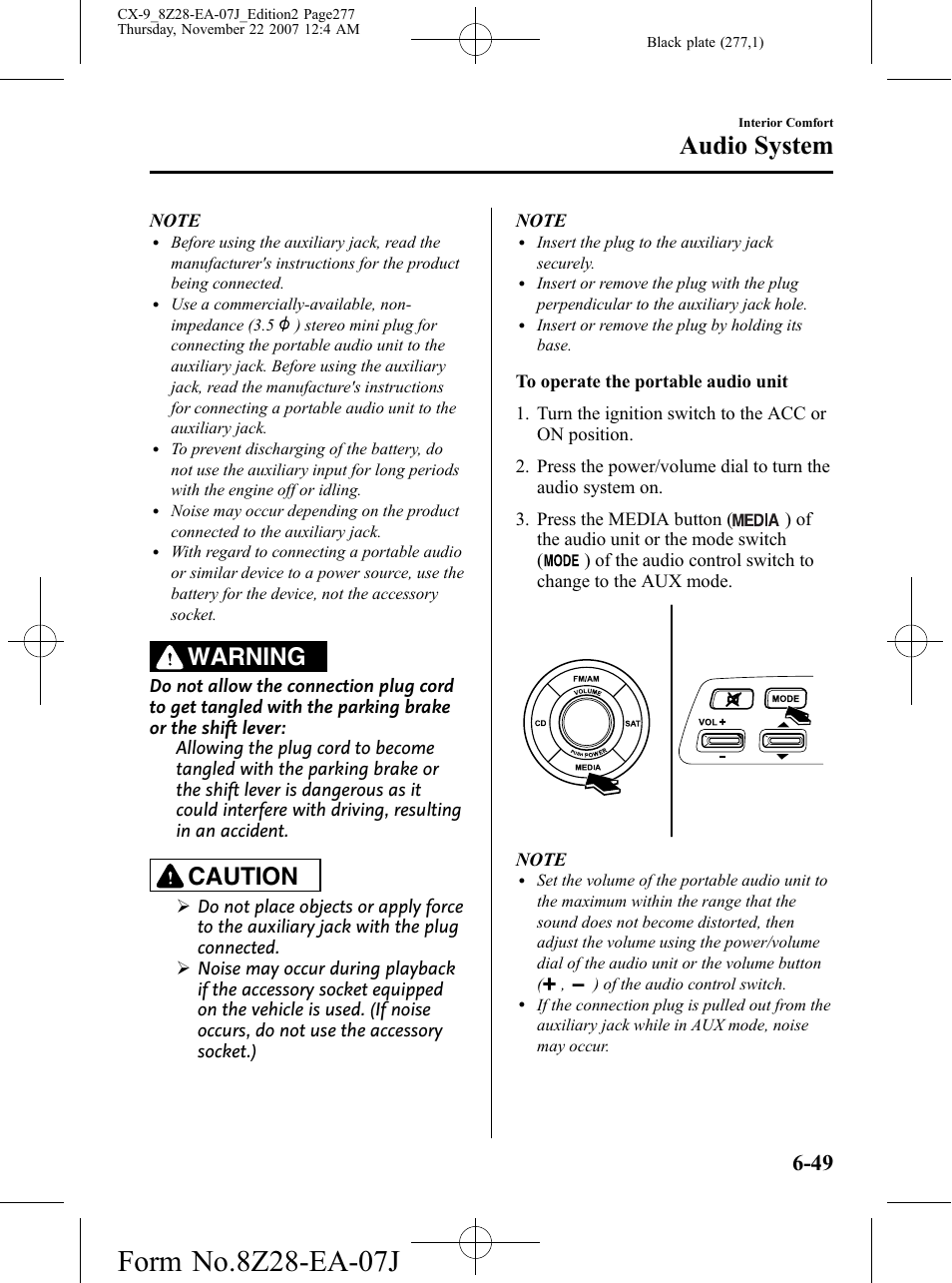 Audio system, Warning, Caution | Mazda 2008 CX-9 User Manual | Page 277 / 506