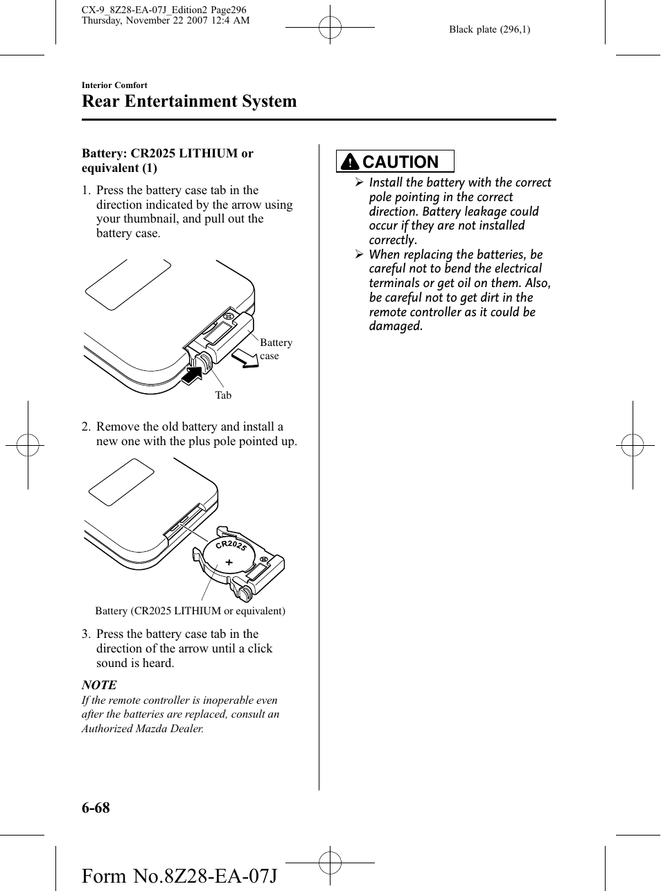 Rear entertainment system, Caution | Mazda 2008 CX-9 User Manual | Page 296 / 506