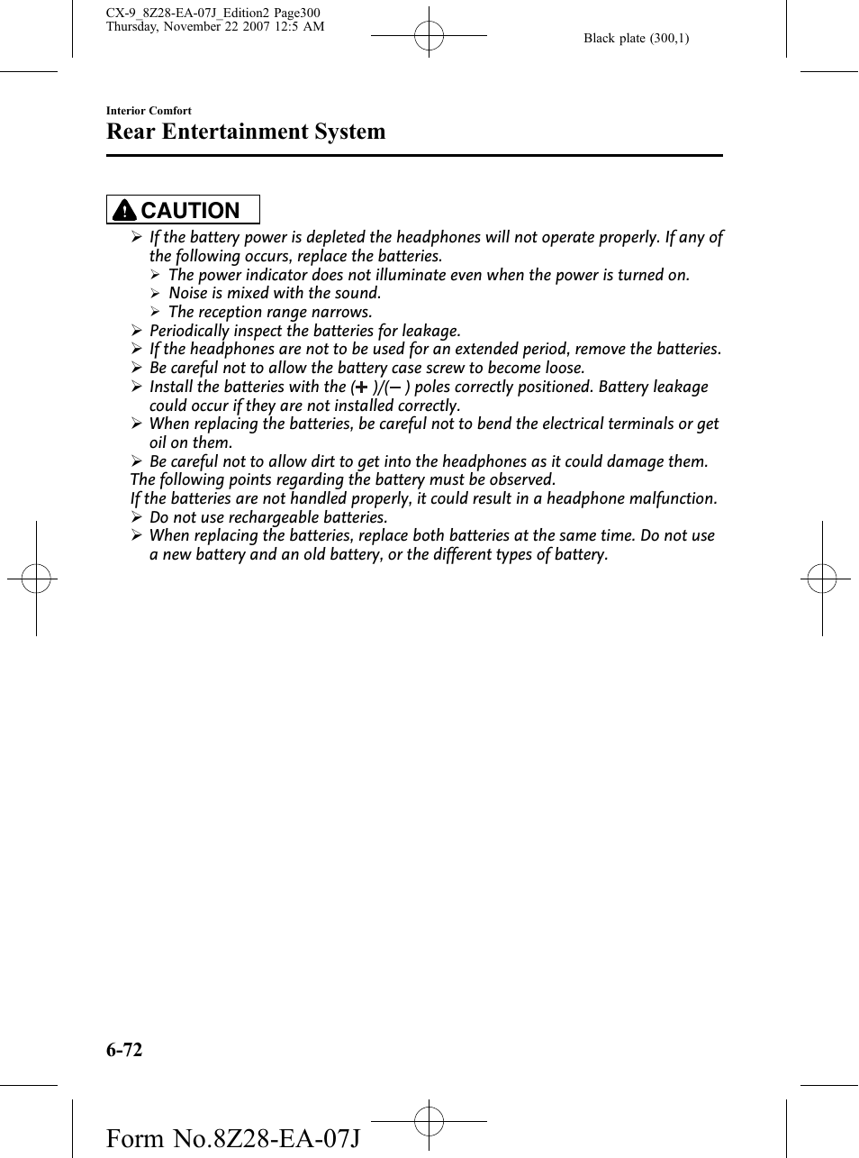 Rear entertainment system, Caution | Mazda 2008 CX-9 User Manual | Page 300 / 506