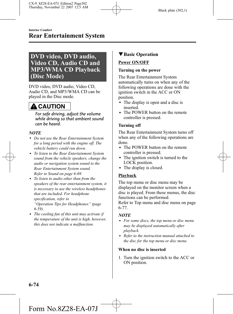 Rear entertainment system, Caution, Qbasic operation | Mazda 2008 CX-9 User Manual | Page 302 / 506