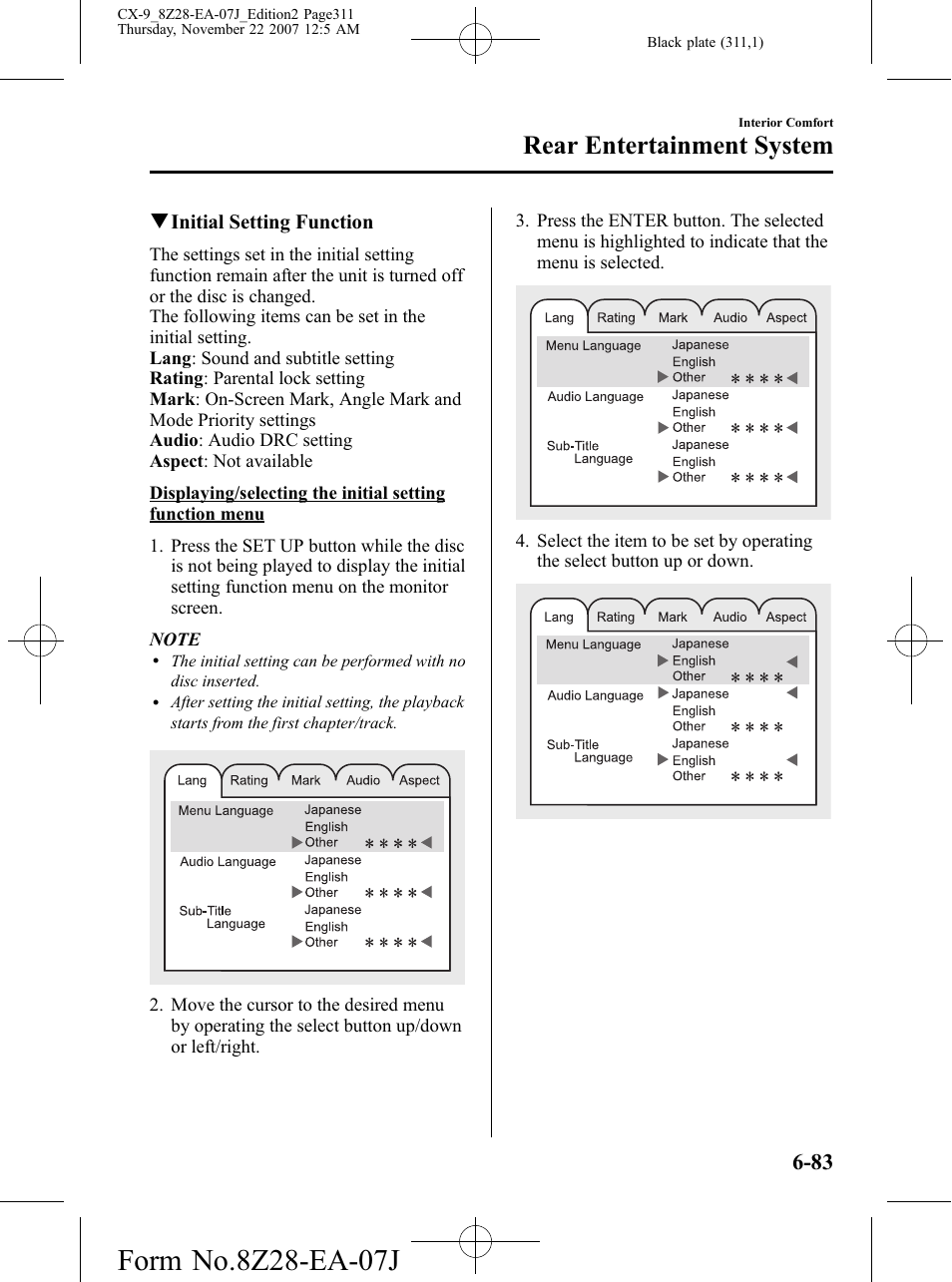 Rear entertainment system | Mazda 2008 CX-9 User Manual | Page 311 / 506