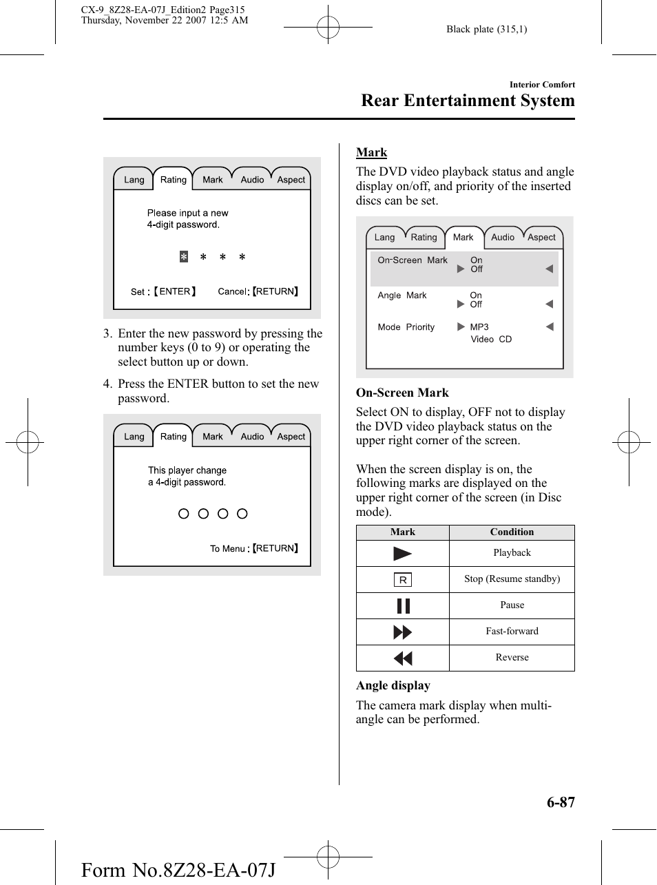 Rear entertainment system | Mazda 2008 CX-9 User Manual | Page 315 / 506