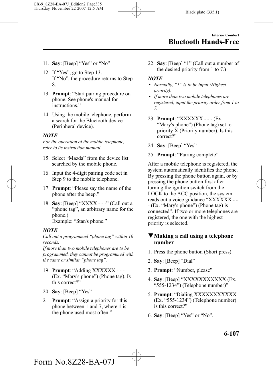 Bluetooth hands-free | Mazda 2008 CX-9 User Manual | Page 335 / 506