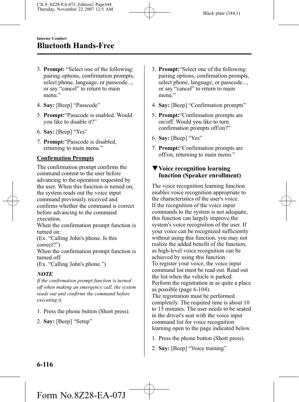 Bluetooth hands-free | Mazda 2008 CX-9 User Manual | Page 344 / 506