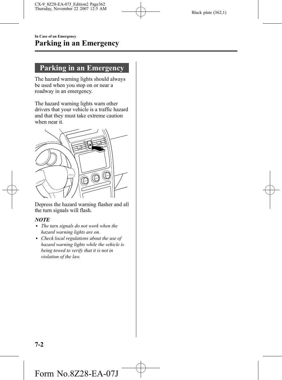 Parking in an emergency, Parking in an emergency -2 | Mazda 2008 CX-9 User Manual | Page 362 / 506