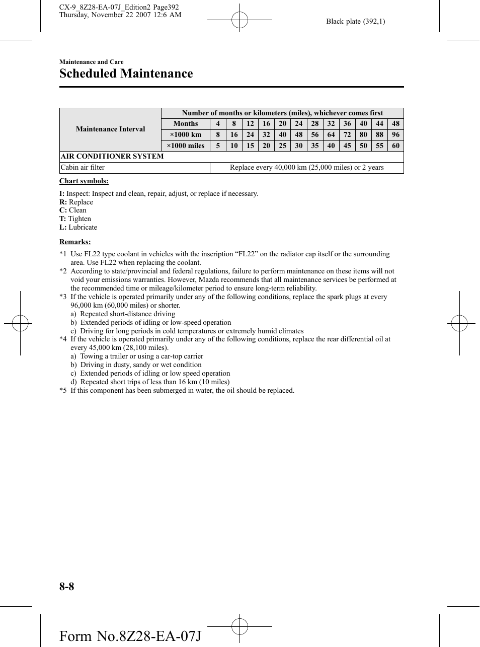 Scheduled maintenance | Mazda 2008 CX-9 User Manual | Page 392 / 506