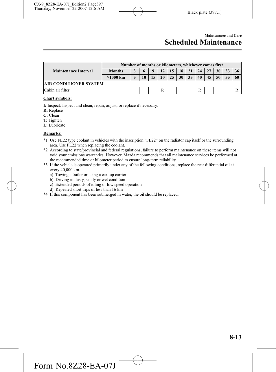 Scheduled maintenance | Mazda 2008 CX-9 User Manual | Page 397 / 506