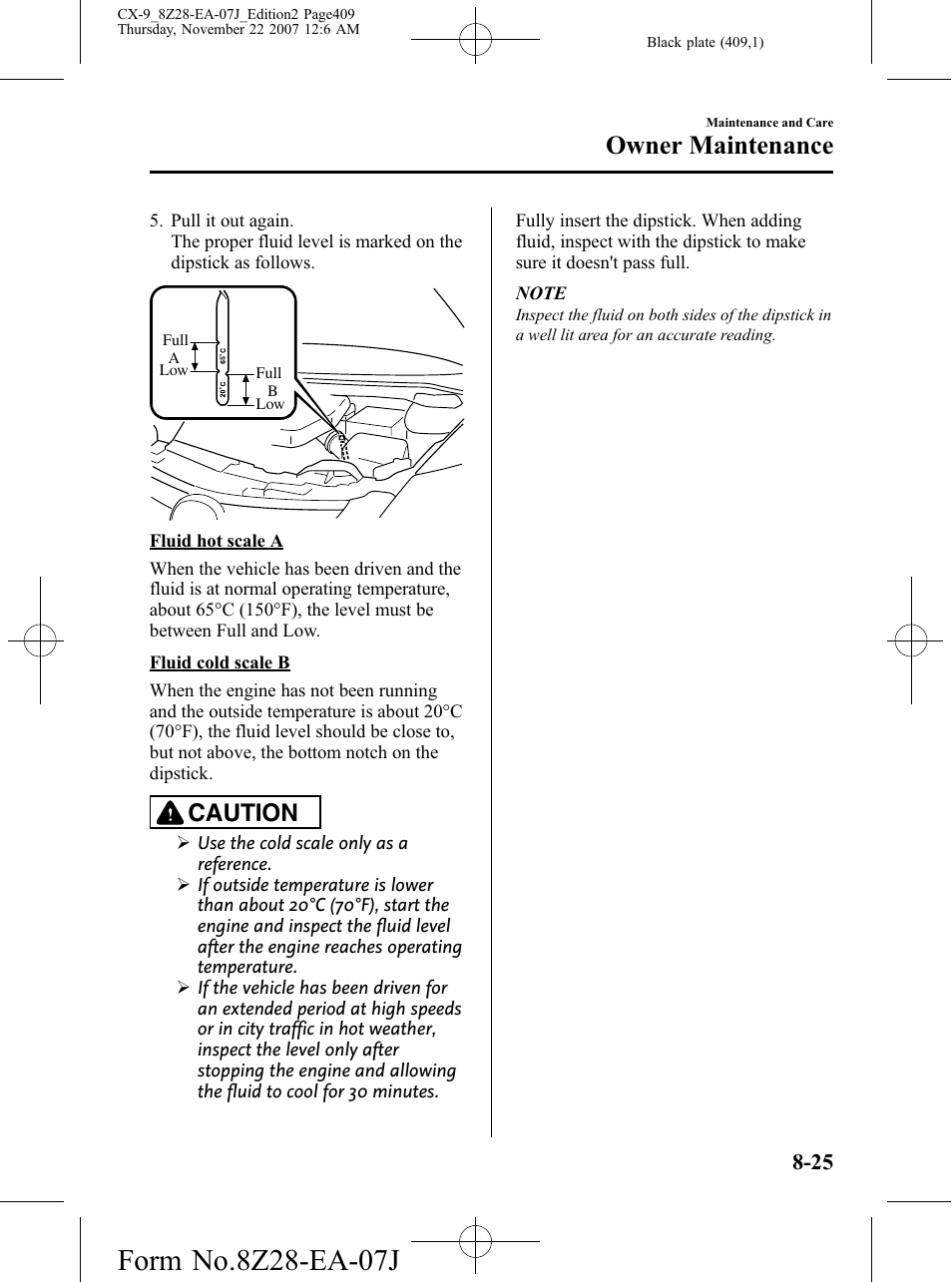 Owner maintenance, Caution | Mazda 2008 CX-9 User Manual | Page 409 / 506
