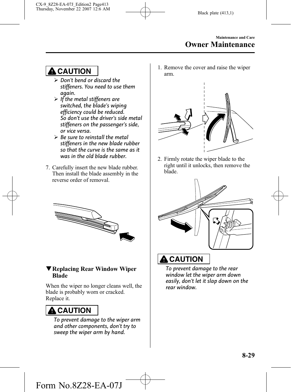 Owner maintenance, Caution | Mazda 2008 CX-9 User Manual | Page 413 / 506