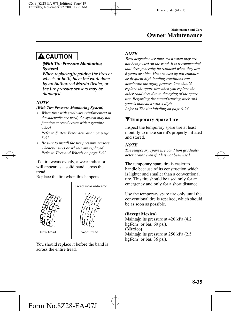 Owner maintenance, Caution | Mazda 2008 CX-9 User Manual | Page 419 / 506