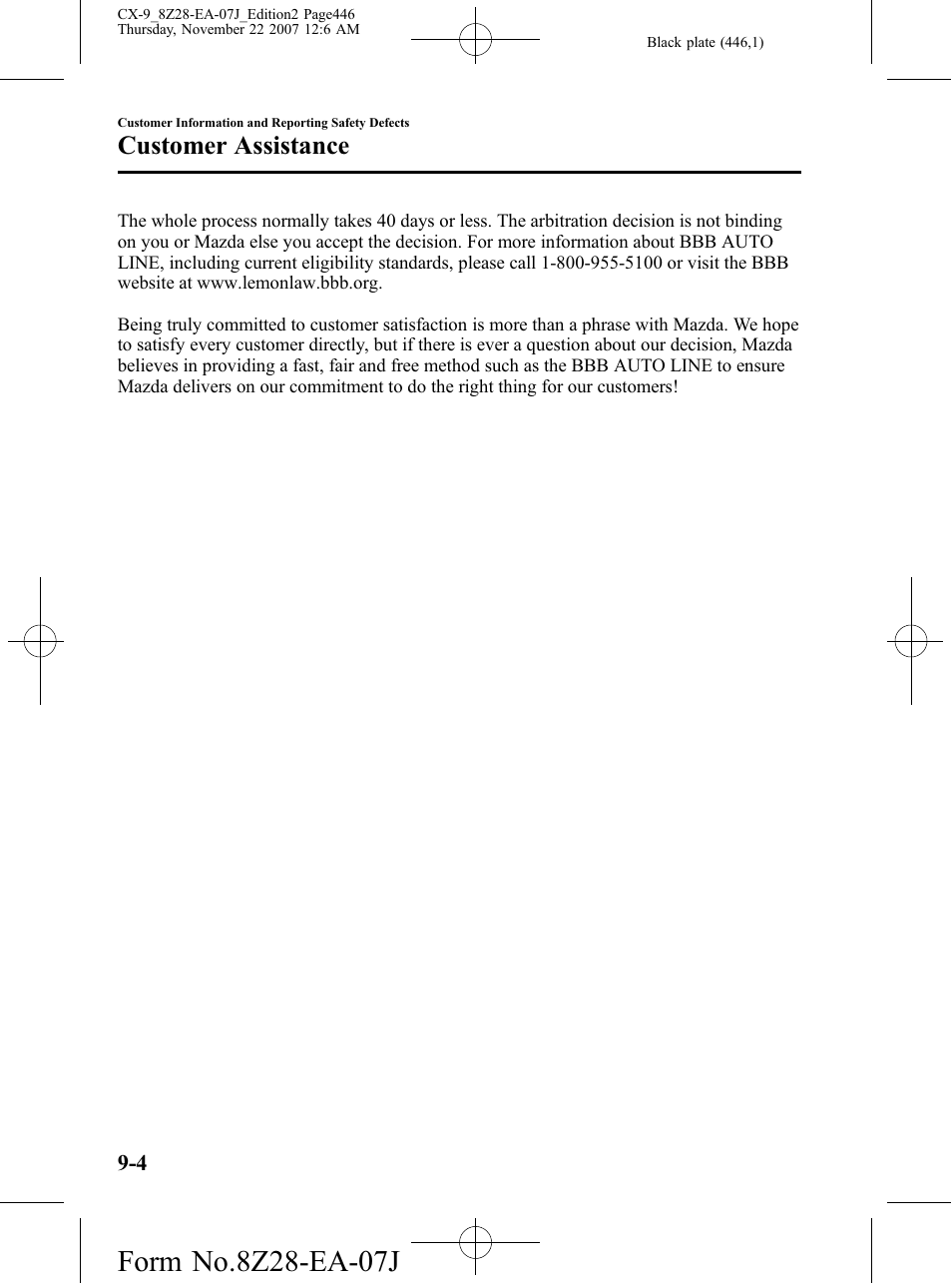 Customer assistance | Mazda 2008 CX-9 User Manual | Page 446 / 506