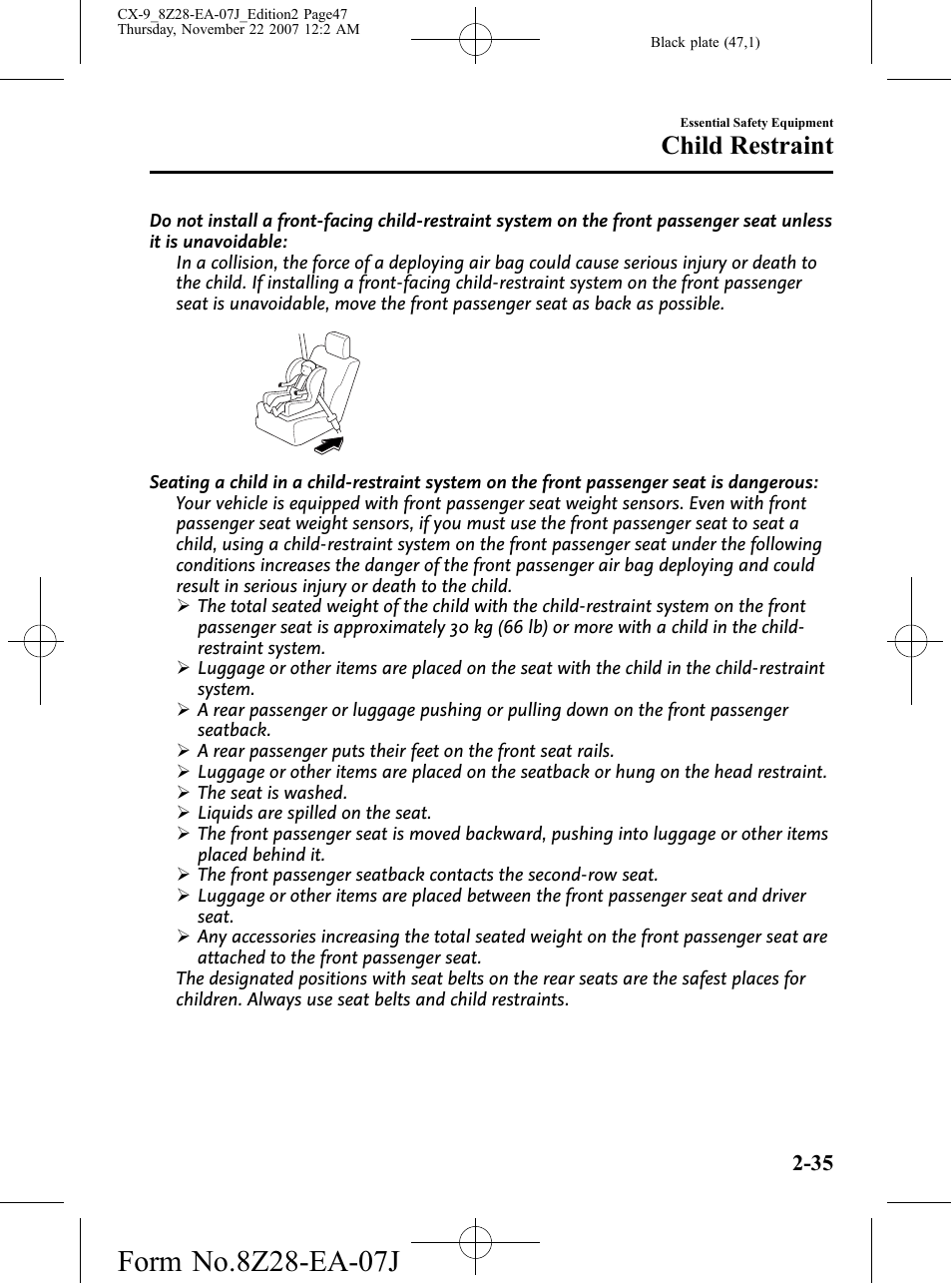 Child restraint | Mazda 2008 CX-9 User Manual | Page 47 / 506