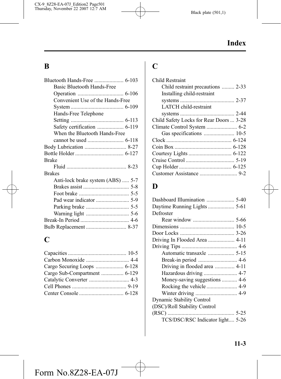 Index | Mazda 2008 CX-9 User Manual | Page 501 / 506