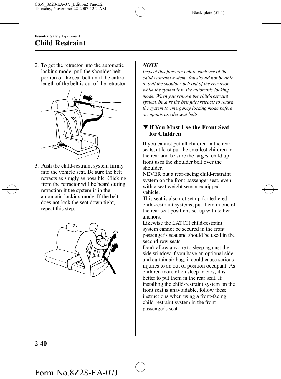 Child restraint | Mazda 2008 CX-9 User Manual | Page 52 / 506