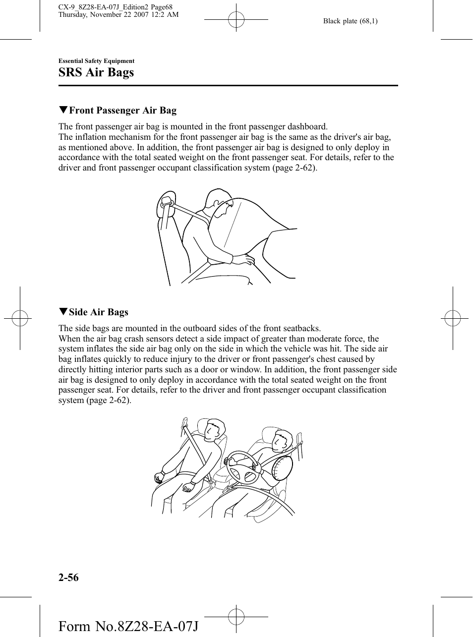 Srs air bags | Mazda 2008 CX-9 User Manual | Page 68 / 506
