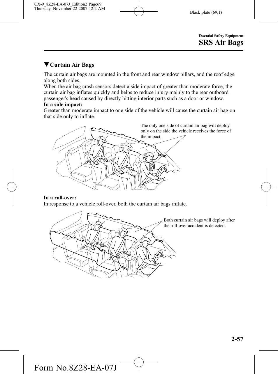 Srs air bags | Mazda 2008 CX-9 User Manual | Page 69 / 506