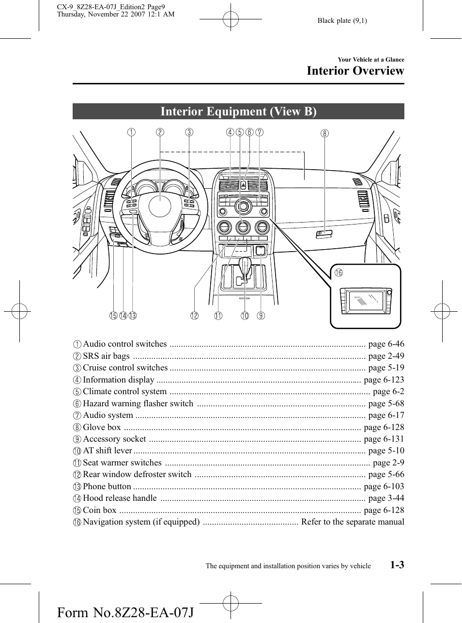 Interior equipment (view b), Interior equipment (view b) -3, Interior overview | Mazda 2008 CX-9 User Manual | Page 9 / 506