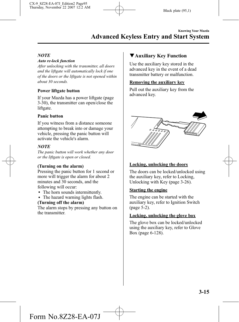 Advanced keyless entry and start system | Mazda 2008 CX-9 User Manual | Page 95 / 506