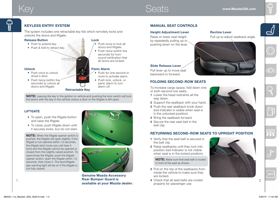 Seats | Mazda 2011 2 User Manual | Page 2 / 12