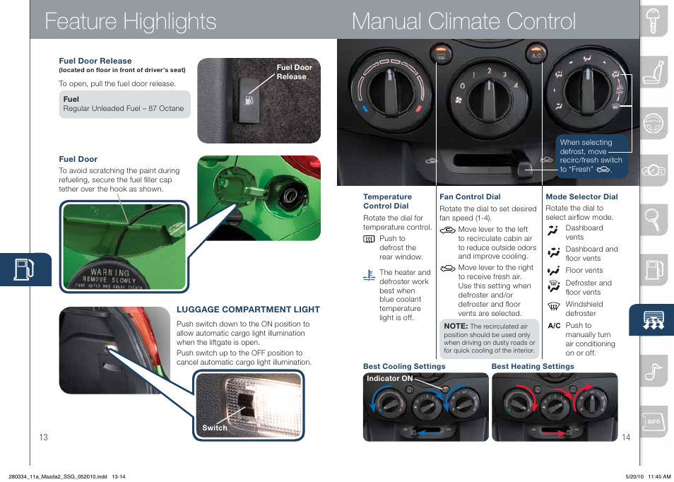 Feature highlights, Manual climate control | Mazda 2011 2 User Manual | Page 8 / 12