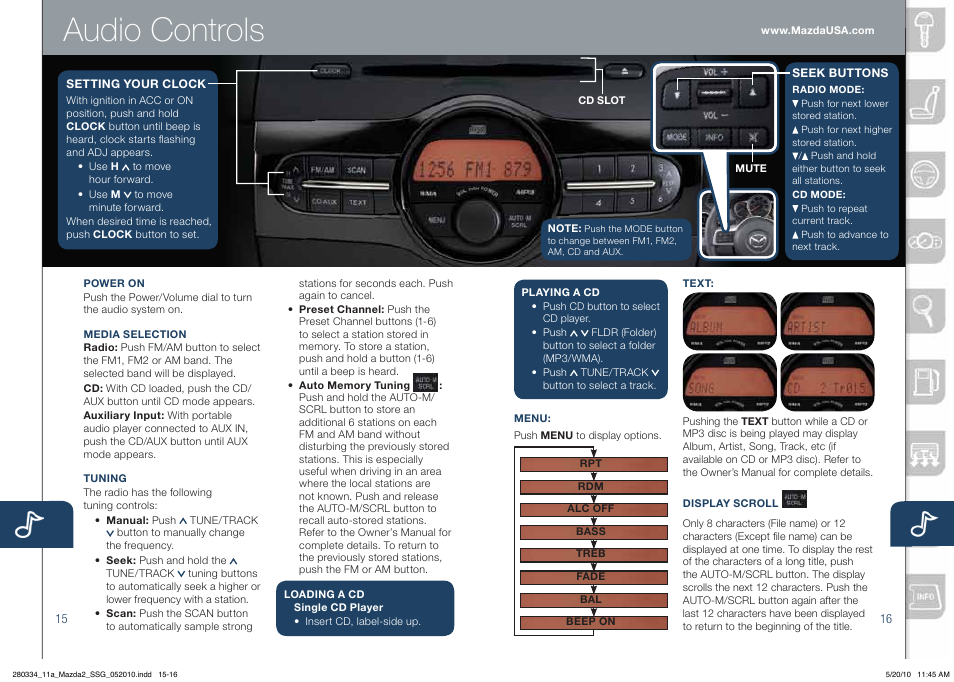 Audio controls | Mazda 2011 2 User Manual | Page 9 / 12