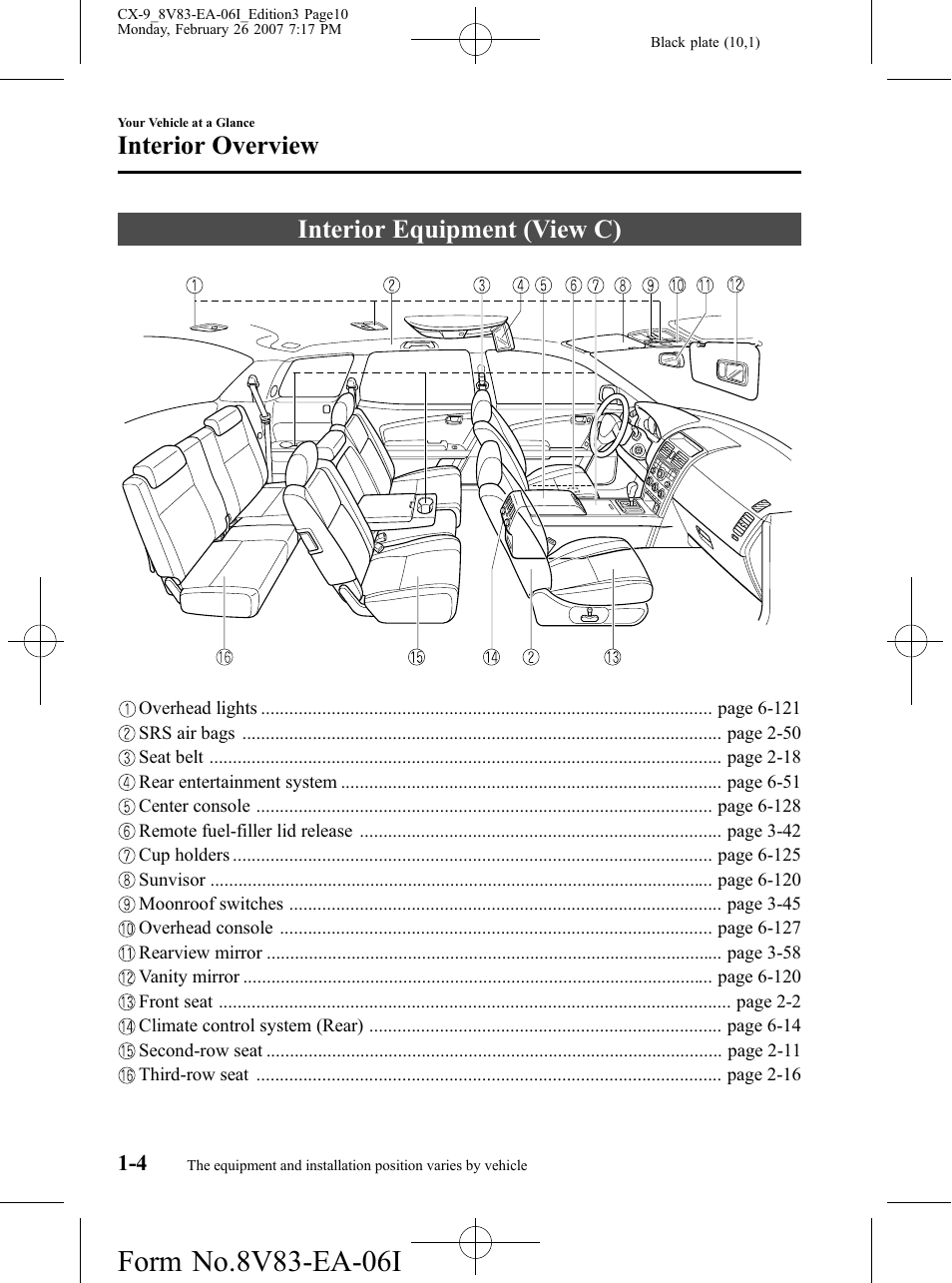 Interior equipment (view c), Interior equipment (view c) -4, Interior overview | Mazda 2007 CX-9 User Manual | Page 10 / 502