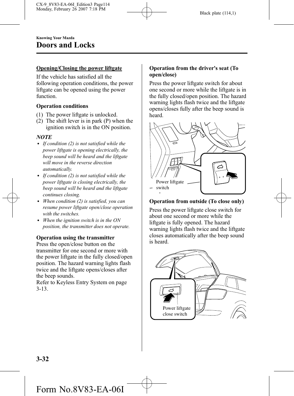 Doors and locks | Mazda 2007 CX-9 User Manual | Page 114 / 502