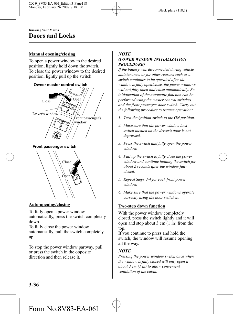 Doors and locks | Mazda 2007 CX-9 User Manual | Page 118 / 502