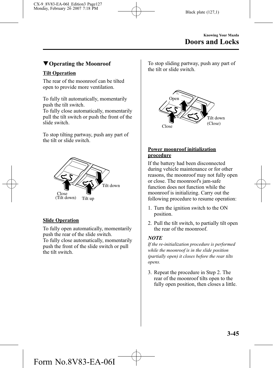 Doors and locks | Mazda 2007 CX-9 User Manual | Page 127 / 502