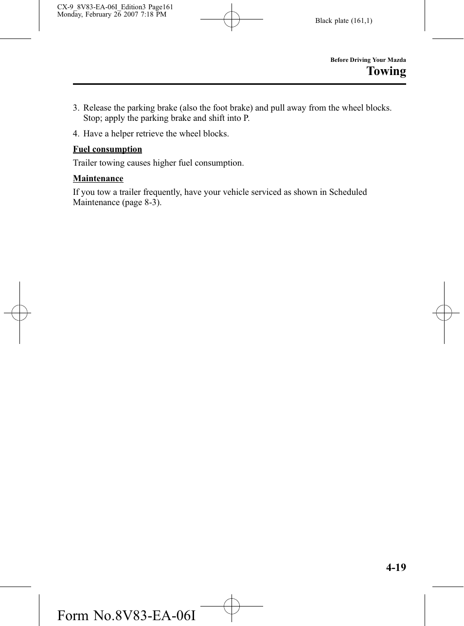 Towing | Mazda 2007 CX-9 User Manual | Page 161 / 502