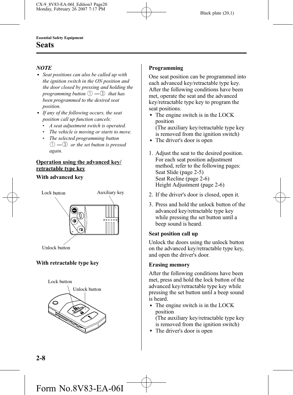 Seats | Mazda 2007 CX-9 User Manual | Page 20 / 502