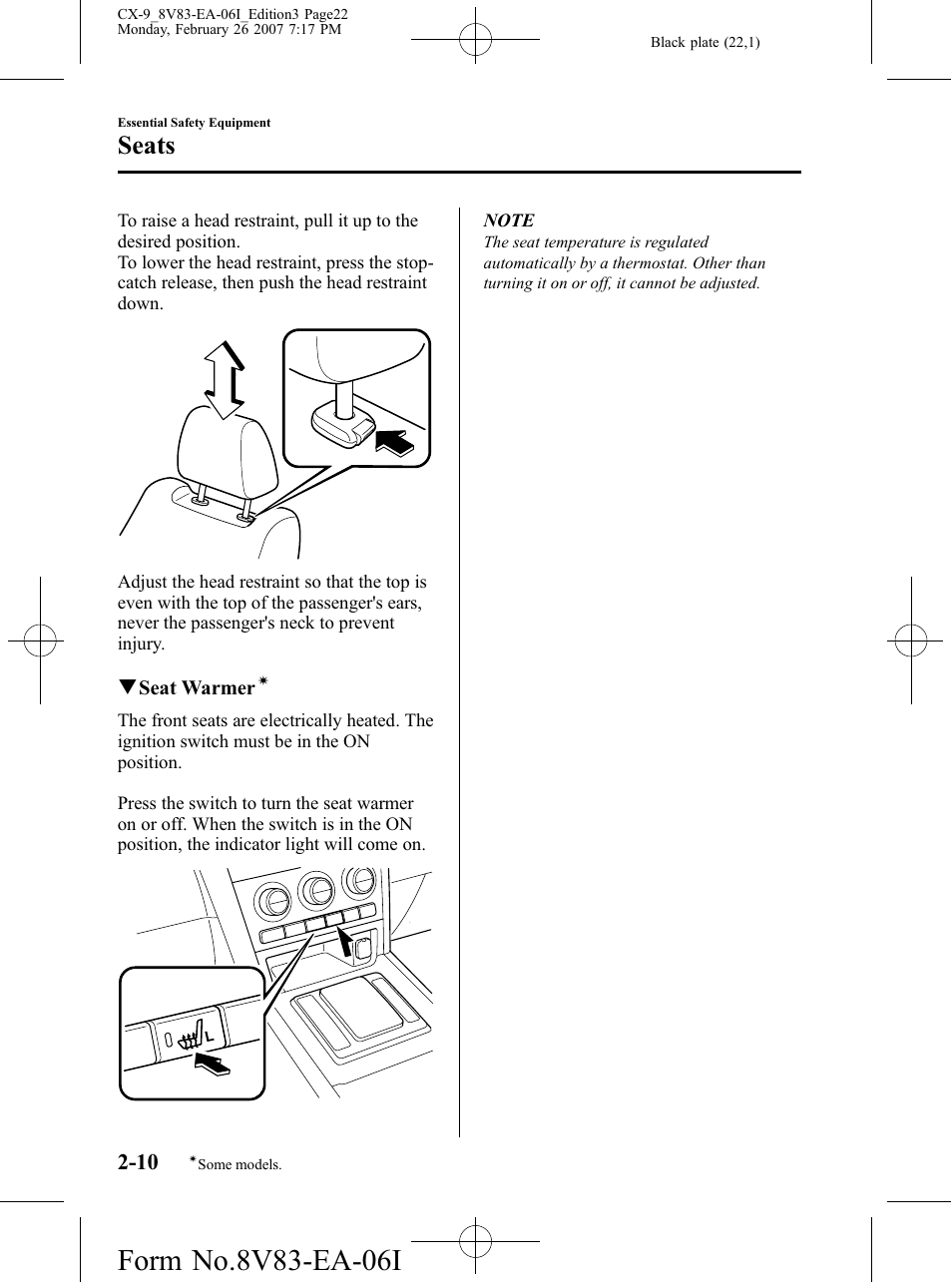 Seats | Mazda 2007 CX-9 User Manual | Page 22 / 502