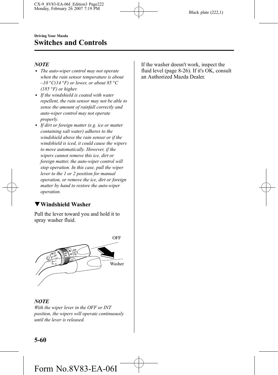 Switches and controls | Mazda 2007 CX-9 User Manual | Page 222 / 502