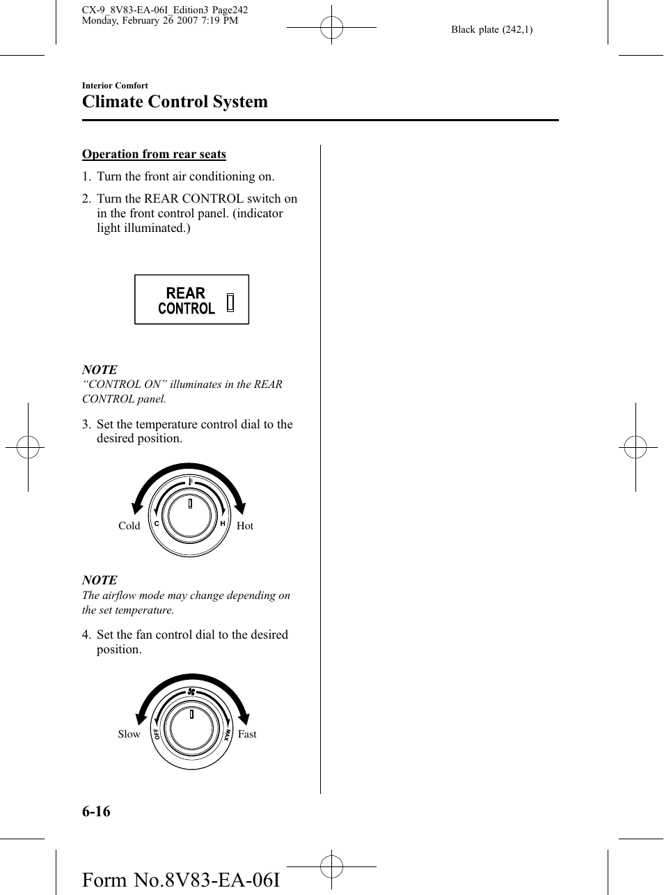 Climate control system | Mazda 2007 CX-9 User Manual | Page 242 / 502